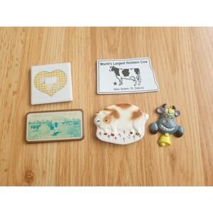 Lot of 5 Farm Animal Fridge Magnets Cows & Pig Vintage Mixed Kitchen Decor